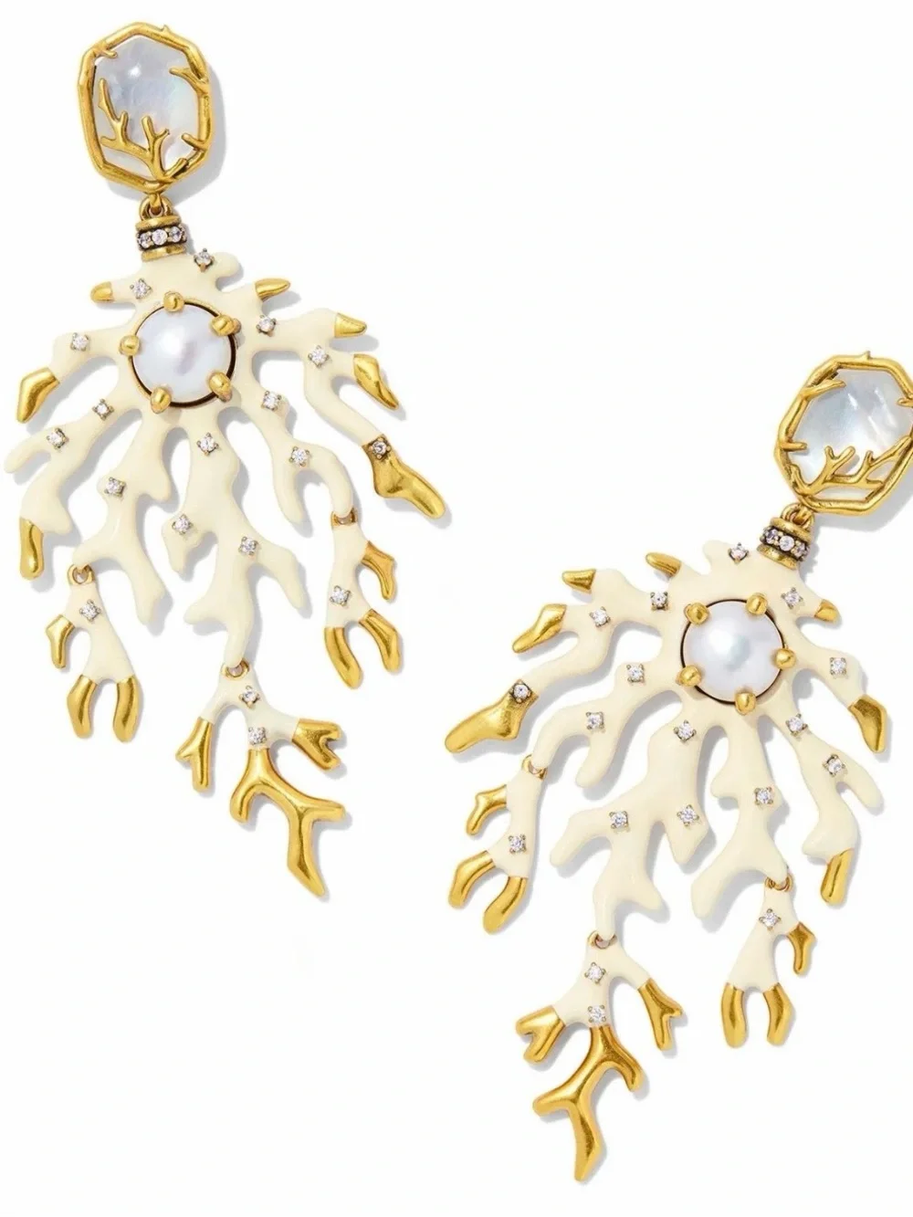 Kendra Scott Shea Vintage Gold Statement Earrings In Ivory Mix NEW